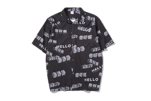 'Hello' Black Chinese Word Printed Shirt