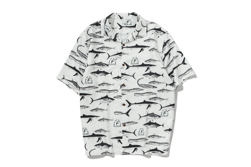 'ALL THE FISH' White Graphic Casual Shirt