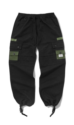 Black Contrast Color Pocket Cargo Pants