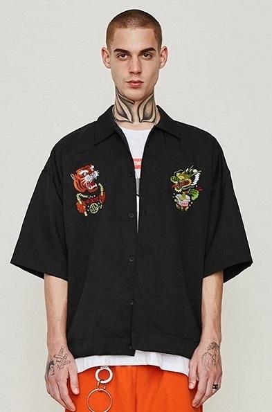 SLASH ID - Black Embroidery Oversize Shirt 