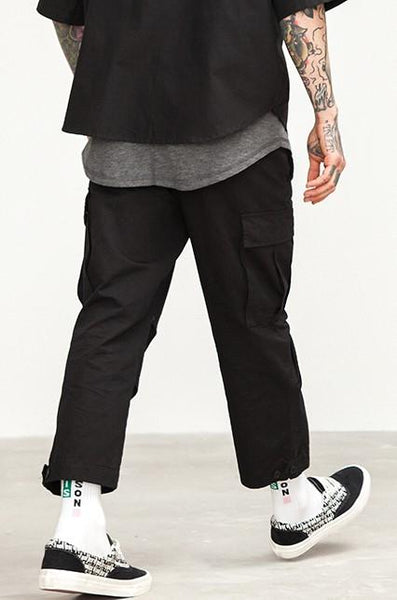 Black Cropped Cargo Workwear Trousers