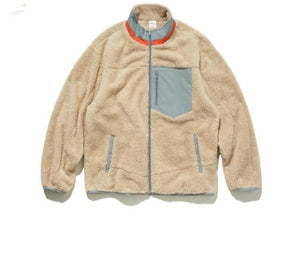 Beige Color Block Fleece Jacket