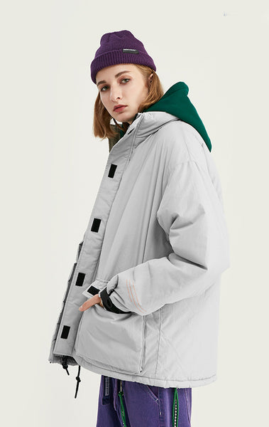 Grey Padded Puffer Jacket with Large Pockets